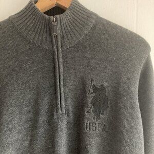 US Polo Association Knit Sweater Turtleneck 1/4 Zip Cotton Blend Gray Sz L